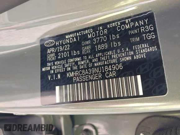 2022 Hyundai Venue SEL with VIN KMHRC8A39NU184906, listed as a IAAI auction lot 41486553 with 31,740 mi miles and . Bid and sale history available at DreamBid. Image 9.