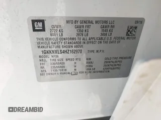 2017 GMC Acadia Denali z VIN 1GKKNXLS4HZ162970, wystawiony jako IAAI lot #42266517 z przebiegiem 60 605 mil mil oraz . Historia ofert i sprzedaży dostępna na DreamBid. Obrazek 9.