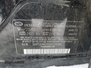 2013 Hyundai Sonata GLS z VIN 5NPEB4AC6DH534595, wystawiony jako Copart lot #87608475 z przebiegiem 190 407 mil mil oraz Szkoda całkowita • Salvage title. Historia ofert i sprzedaży dostępna na DreamBid. Obrazek 12.