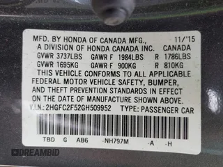 2016 Honda Civic Sedan LX with VIN 2HGFC2F52GH509952, listed as a IAAI auction lot 41966769 with 83,039 mi miles. Bid and sale history available at carsss.com. Image 9.