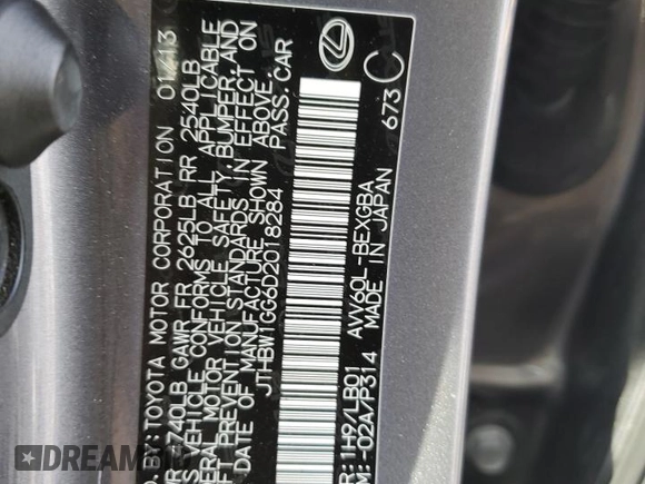 2013 Lexus ES 300h with VIN JTHBW1GG6D2018284, listed as a Copart auction lot 54548245 with 82,602 mi miles and Salvage Title. Bid and sale history available at DreamBid. Image 12.