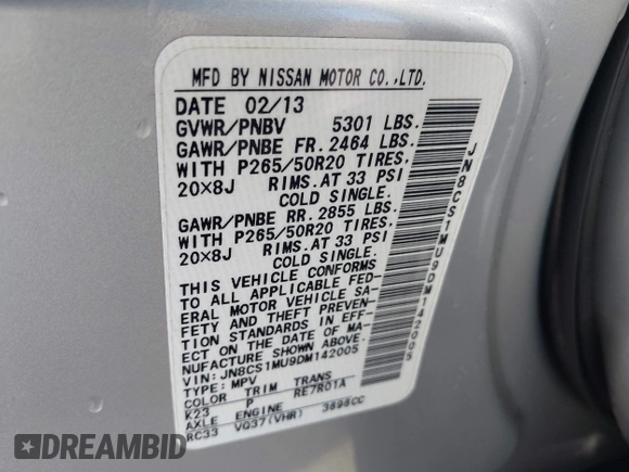 2013 Infiniti FX with VIN JN8CS1MU9DM142005, listed as a IAAI auction lot 42418388 with 81,715 mi miles and . Bid and sale history available at DreamBid. Image 9.