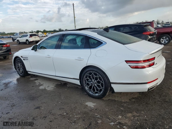 2023 Genesis G80 2.5T with VIN KMTGB4SC7PU152983, listed as a Copart auction lot 68961214 with 15,894 mi miles and Salvage Title. Bid and sale history available at carsss.com. Image 2.