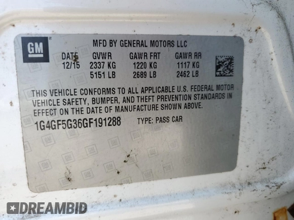 2016 Buick LaCrosse Premium II with VIN 1G4GF5G36GF191288, listed as a Copart auction lot 63062325 with Not provided miles and Salvage title. Bid and sale history available at DreamBid. Image 12.
