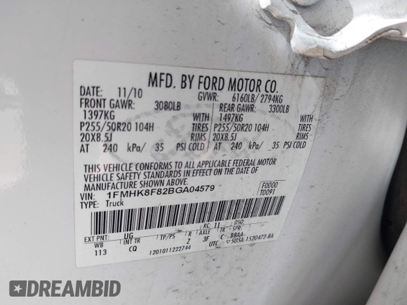 2011 Ford Explorer Limited with VIN 1FMHK8F82BGA04579, listed as a IAAI auction lot 42052690 with 203,555 mi miles and . Bid and sale history available at DreamBid. Image 9.