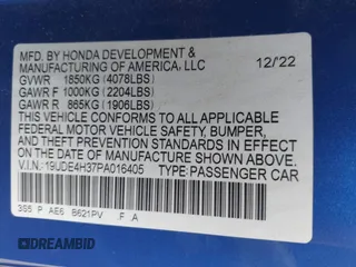 2023 Acura Integra w/A-Spec Package with VIN 19UDE4H37PA016405, listed as a IAAI auction lot 42449598 with 32,742 mi miles and . Bid and sale history available at DreamBid. Image 9.