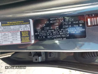 2024 Kia Forte LXS with VIN 3KPF24AD6RE788154, listed as a IAAI auction lot 42033849 with 4,315 mi miles and . Bid and sale history available at DreamBid. Image 9.