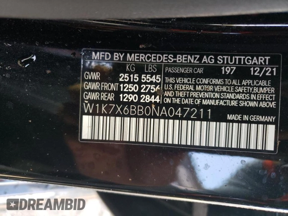2022 Mercedes-Benz AMG GT 53 z VIN W1K7X6BB0NA047211, wystawiony jako Copart lot #68858174 z przebiegiem 7 868 mil mil oraz Nie do naprawy • Non repairable. Historia ofert i sprzedaży dostępna na DreamBid. Obrazek 13.