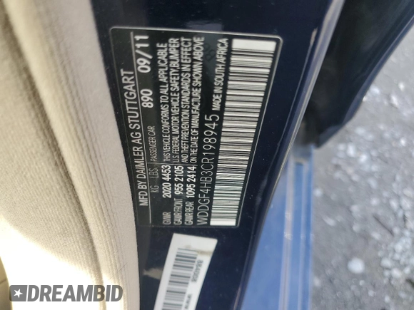 2012 Mercedes-Benz C 250 Sport with VIN WDDGF4HB3CR198945, listed as a Copart auction lot 60366965 with Not provided miles and Clean title. Bid and sale history available at DreamBid. Image 12.