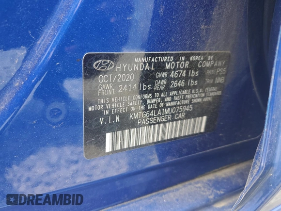 2021 Genesis G70 2.0T with VIN KMTG64LA1MU075945, listed as a Copart auction lot 56481205 with 88,160 mi miles and Salvage title. Bid and sale history available at DreamBid. Image 12.