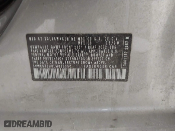 2020 Volkswagen Jetta SEL z VIN 3VWE57BU0LM087350, wystawiony jako IAAI lot #41581637 z przebiegiem 60 528 mil mil oraz . Historia ofert i sprzedaży dostępna na DreamBid. Obrazek 9.