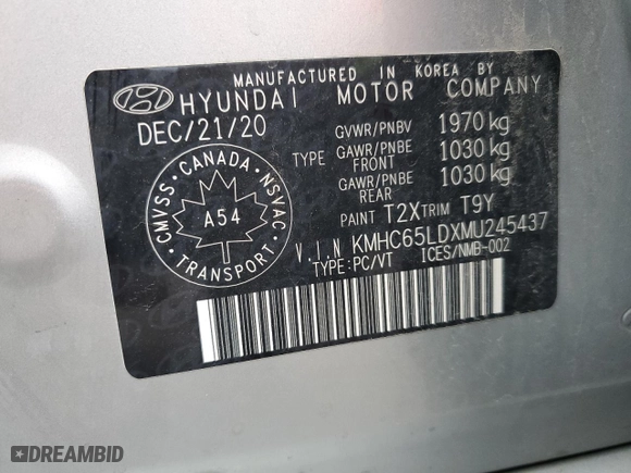 2021 Hyundai Ioniq Plug-In Hybrid SE with VIN KMHC65LDXMU245437, listed as a Copart auction lot 84065004 with NaN miles and Salvage Title. Bid and sale history available at carsss.com. Image 13.