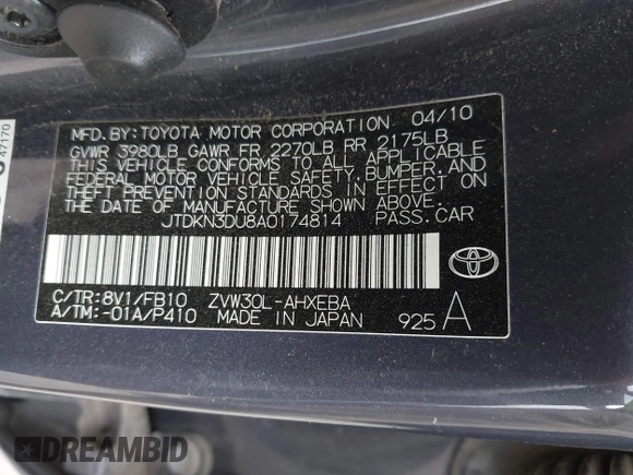 2010 Toyota Prius II z VIN JTDKN3DU8A0174814, wystawiony jako IAAI lot #42131628 z przebiegiem 70 681 mil mil oraz . Historia ofert i sprzedaży dostępna na DreamBid. Obrazek 9.