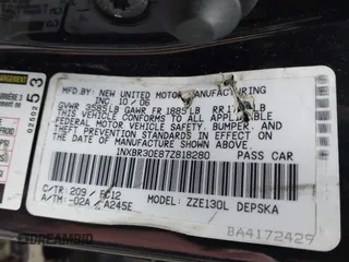 2007 Toyota Corolla CE with VIN 1NXBR30E87Z818280, listed as a IAAI auction lot 41709319 with Not Provided miles and . Bid and sale history available at DreamBid. Image 9.