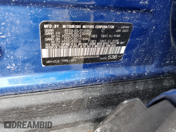 2022 Mitsubishi Eclipse Cross SE with VIN JA4ASWAA0NZ002398, listed as a Copart auction lot 46335975 with 76,116 mi miles and Salvage title. Bid and sale history available at DreamBid. Image 16.
