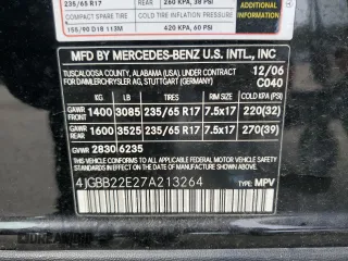 2007 Mercedes-Benz M 320 CDI with VIN 4JGBB22E27A213264, listed as a Copart auction lot 65438044 with Not Provided miles and Salvage Title. Bid and sale history available at carsss.com. Image 15.