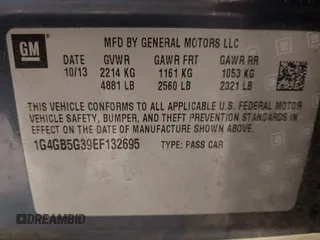 2014 Buick LaCrosse Leather with VIN 1G4GB5G39EF132695, listed as a IAAI auction lot 41728596 with 124,639 mi miles and . Bid and sale history available at DreamBid. Image 9.