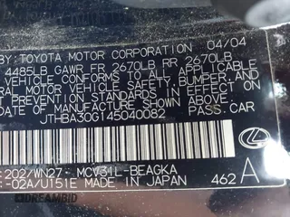 2004 Lexus ES 350 with VIN JTHBA30G145040082, listed as a IAAI auction lot 42745503 with 101,770 mi miles and . Bid and sale history available at DreamBid. Image 9.