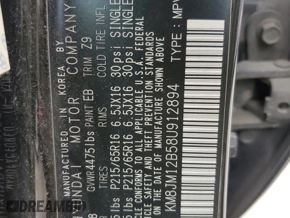 2008 Hyundai Tucson GLS with VIN KM8JM12B58U912894, listed as a Copart auction lot 75886774 with 100,089 mi miles and Salvage Title. Bid and sale history available at carsss.com. Image 13.