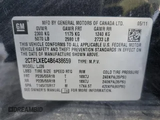 2011 GMC Terrain SLT-2 with VIN 2CTFLXEC4B6438659, listed as a Copart auction lot 44599775 with 206,169 mi miles and Salvage Title. Bid and sale history available at DreamBid. Image 12.