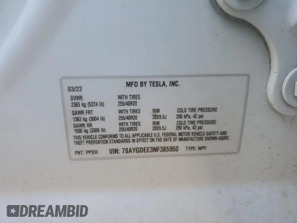 2022 Tesla Model Y Long Range with VIN 7SAYGDEE3NF385950, listed as a Copart auction lot 48481785 with 48,138 mi miles and Salvage Title. Bid and sale history available at carsss.com. Image 13.