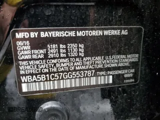 2016 BMW 5 Series 535i with VIN WBA5B1C57GG553787, listed as a Copart auction lot 48197155 with 72,781 mi miles and Salvage Title. Bid and sale history available at DreamBid. Image 12.