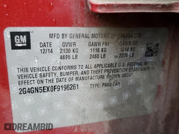 2015 Buick Regal Premium I z VIN 2G4GN5EX0F9196261, wystawiony jako Copart lot #56663625 z przebiegiem 183 283 mil mil oraz Czysty tytuł • Clean title. Historia ofert i sprzedaży dostępna na DreamBid. Obrazek 12.