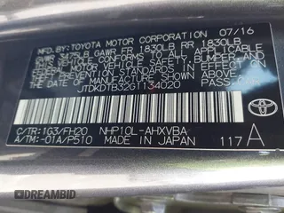 2016 Toyota Prius One с VIN JTDKDTB32G1134020, выставлен на аукционе IAAI как лот 42136215 с пробегом 102 529 миль миль и . История ставок и продаж доступна на DreamBid. Изображение 9.