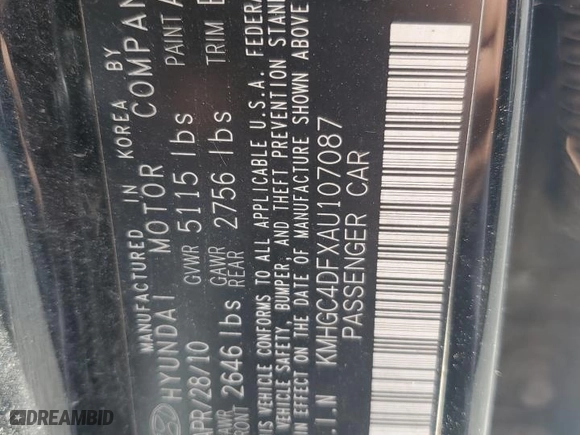 2010 Hyundai Genesis with VIN KMHGC4DFXAU107087, listed as a Copart auction lot 78236034 with 214,147 mi miles and Salvage Title. Bid and sale history available at carsss.com. Image 13.