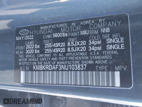 2022 Hyundai Ioniq 5 Limited with VIN KM8KRDAF3NU103837, listed as a IAAI auction lot 41329578 with 14,253 mi miles and . Bid and sale history available at DreamBid. Image 9.