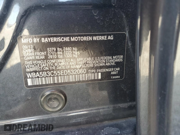 2014 BMW 5 Series 535i xDrive with VIN WBA5B3C55ED532060, listed as a Copart auction lot 48611175 with 138,915 mi miles and Salvage Title. Bid and sale history available at carsss.com. Image 14.