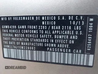 2014 Volkswagen Jetta TDI w/Premium with VIN 3VWLL7AJ1EM228062, listed as a IAAI auction lot 42256650 with 218,955 mi miles and . Bid and sale history available at DreamBid. Image 9.