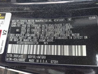 2009 Toyota Venza with VIN 4T3ZK11A19U003738, listed as a IAAI auction lot 41762007 with 187,723 mi miles. Bid and sale history available at carsss.com. Image 9.