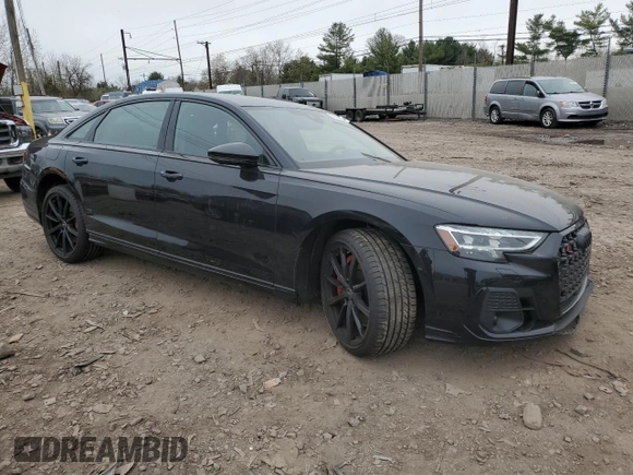 2024 Audi S8 with VIN WAULSAF89RN015605, listed as a Copart auction lot 51800405 with 2,274 mi miles and Salvage Title. Bid and sale history available at DreamBid. Image 4.