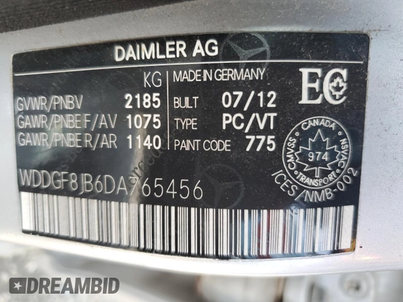 2013 Mercedes-Benz C 350 with VIN WDDGF8JB6DA765456, listed as a Copart auction lot 64912954 with 242,623 mi miles and Salvage title. Bid and sale history available at DreamBid. Image 12.