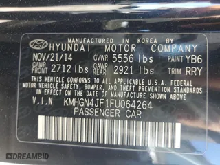 2015 Hyundai Genesis 5.0L with VIN KMHGN4JF1FU064264, listed as a Copart auction lot 45458375 with 113,715 mi miles and Salvage Title. Bid and sale history available at carsss.com. Image 14.