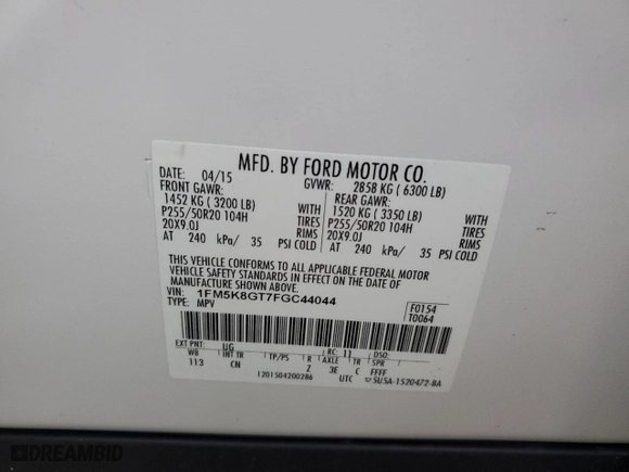 2015 Ford Explorer Sport with VIN 1FM5K8GT7FGC44044, listed as a Copart auction lot 44222935 with 112,977 mi miles and Non Repairable. Bid and sale history available at carsss.com. Image 13.