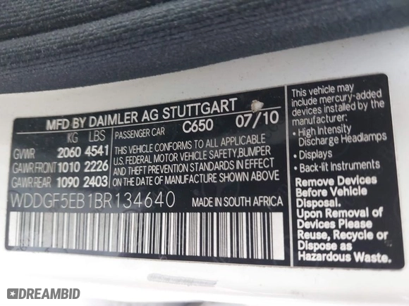 2011 Mercedes-Benz C-Class C 300 Sport with VIN WDDGF5EB1BR134640, listed as a IAAI auction lot 41035827 with 236,814 mi miles. Bid and sale history available at carsss.com. Image 9.