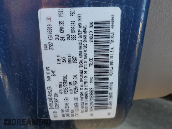 2001 Dodge Dakota with VIN 1B7HL2AX71S339829, listed as a Copart auction lot 44539825 with 183,961 mi miles and Salvage title. Bid and sale history available at DreamBid. Image 12.