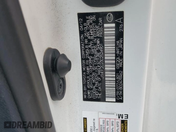 2012 Lexus IS 250 C with VIN JTHFF2C23C2524901, listed as a Copart auction lot 53550135 with 67,652 mi miles and Salvage title. Bid and sale history available at DreamBid. Image 12.