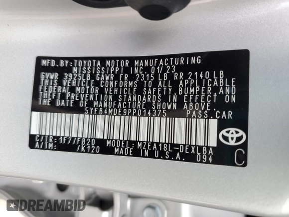 2023 Toyota Corolla LE with VIN 5YFB4MDE9PP014375, listed as a Copart auction lot 79112644 with 10,715 mi miles and Clean Title. Bid and sale history available at carsss.com. Image 13.