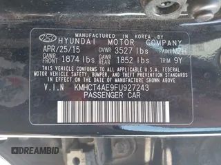 2015 Hyundai Accent GLS with VIN KMHCT4AE9FU927243, listed as a IAAI auction lot 42269151 with 126,805 mi miles and . Bid and sale history available at DreamBid. Image 9.