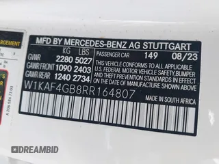 2024 Mercedes-Benz C 300 with VIN W1KAF4GB8RR164807, listed as a IAAI auction lot 42347990 with Not provided miles and . Bid and sale history available at DreamBid. Image 9.