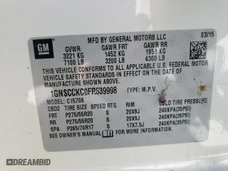 2015 Chevrolet Tahoe LTZ with VIN 1GNSCCKC0FR639998, listed as a Copart auction lot 46825225 with 0 mi miles and Salvage Title. Bid and sale history available at carsss.com. Image 14.
