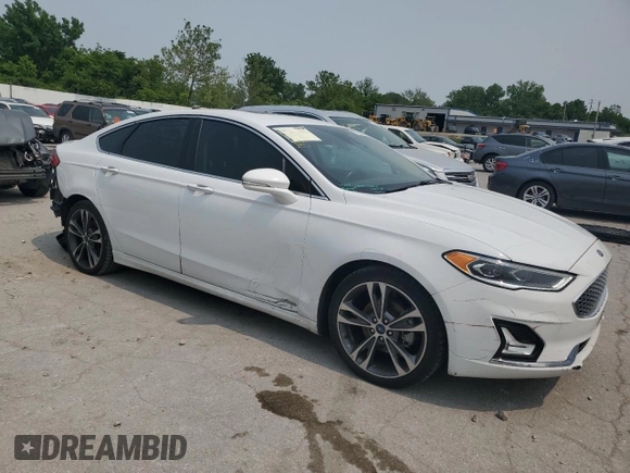 2019 Ford Fusion Titanium with VIN 3FA6P0K91KR217096, listed as a Copart auction lot 57796185 with 84,128 mi miles and Salvage title. Bid and sale history available at DreamBid. Image 4.