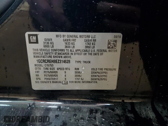 2014 Chevrolet Silverado 1500 LT with VIN 1GCRCREH8EZ314628, listed as a Copart auction lot 53779525 with 32,963 mi miles and Clean Title. Bid and sale history available at DreamBid. Image 13.