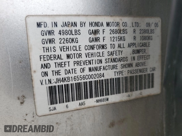 2006 Acura RL z VIN JH4KB16556C002084, wystawiony jako Copart lot #53086895 z przebiegiem 247 163 mil mil oraz Szkoda całkowita • Salvage title. Historia ofert i sprzedaży dostępna na DreamBid. Obrazek 12.