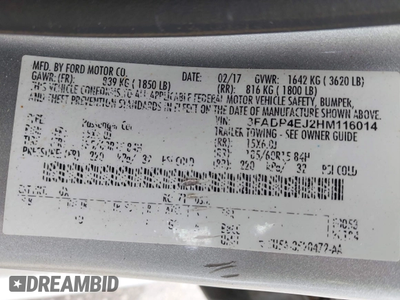 2017 Ford Fiesta SE with VIN 3FADP4EJ2HM116014, listed as a IAAI auction lot 41935876 with 150,435 mi miles. Bid and sale history available at carsss.com. Image 9.