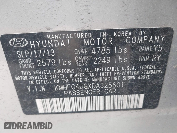 2013 Hyundai Azera с VIN KMHFG4JGXDA325601, выставлен на аукционе IAAI как лот 42459533 с пробегом 85 034 миль миль и . История ставок и продаж доступна на DreamBid. Изображение 9.