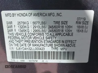 2020 Acura MDX with VIN 5J8YD4H32LL000423, listed as a IAAI auction lot 41883862 with 58,981 mi miles and . Bid and sale history available at DreamBid. Image 9.